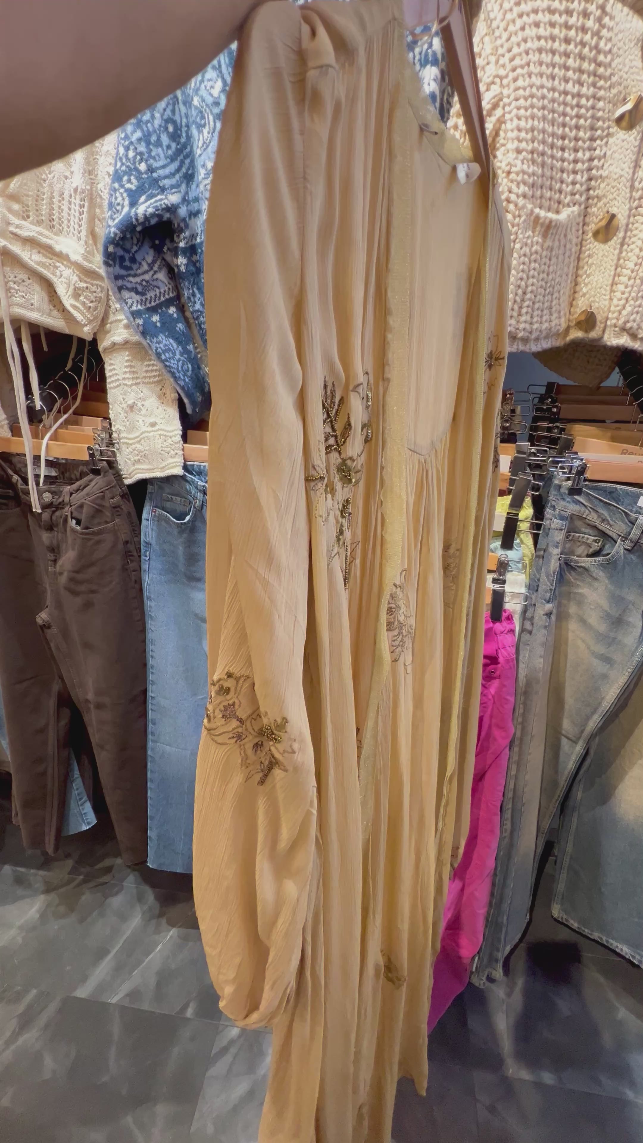 Long Beaded Embroidered Lace Linen Kimono