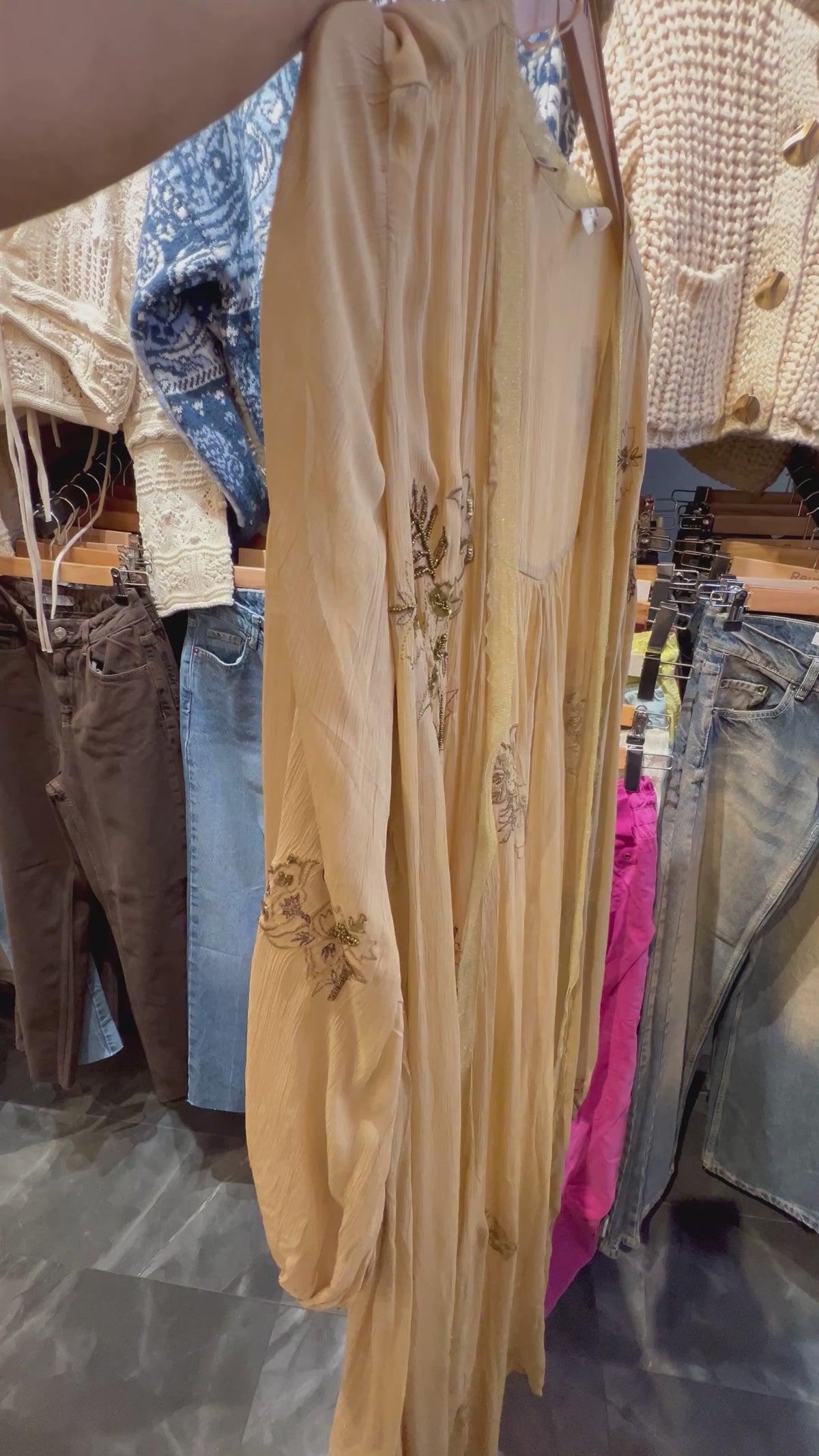 Long Beaded Embroidered Lace Linen Kimono
